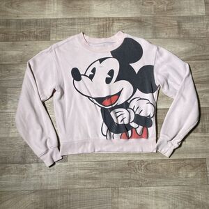 Mickey Mouse Sweatshirt Pink Crop Womens Size XS